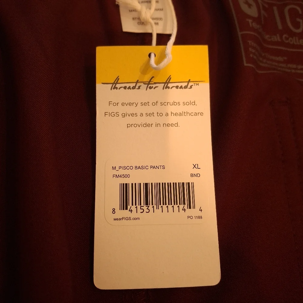 Figs Burgundy Men's Pisco Basic Scrub Pants NWT